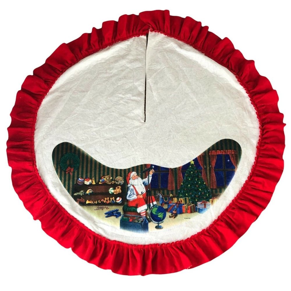 Vintage Christmas Tree Skirt Santa‎ & Sleigh 40" SANTA'S BEST Felt Red